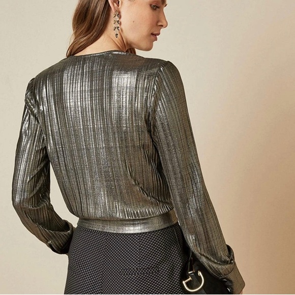 Ted Baker Elwiira Gathered Metallic Wrap Top - Gray Large - Picture 11 of 11